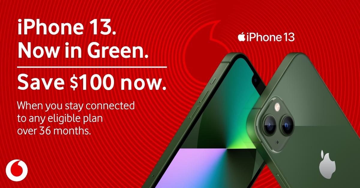 Vodafone iPhone 13 – Now in Green digital banner